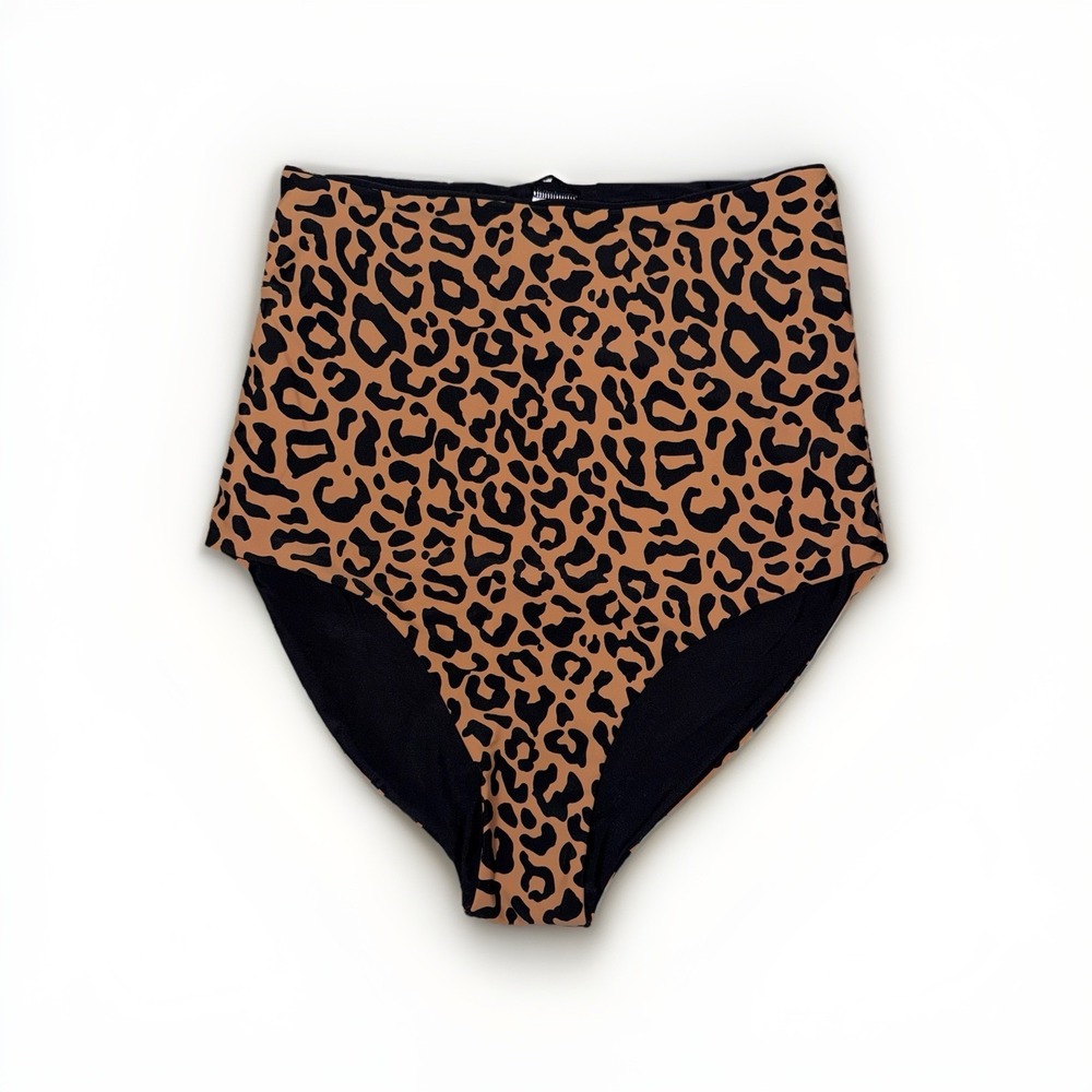 Coral Reef Womens M Reversible High Waisted Bikini Bottom Leopard Black
